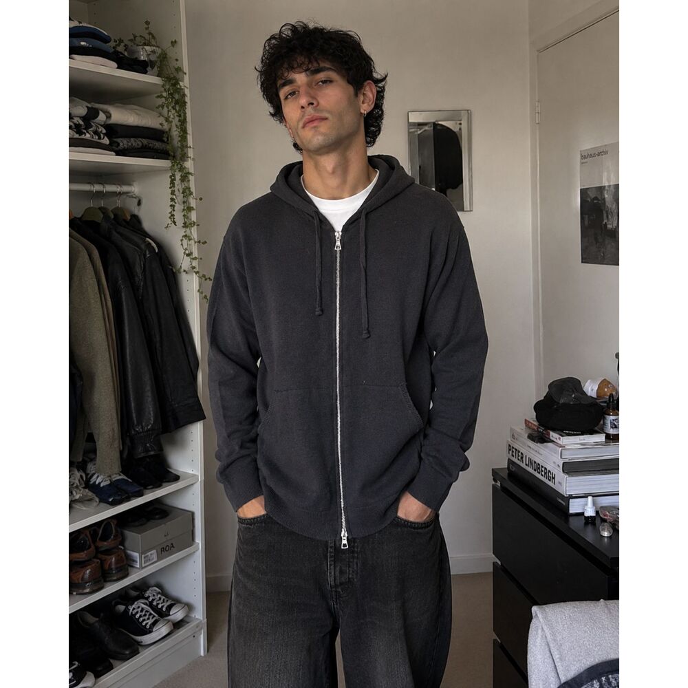OFFICINE GENERALE Gray Full Zip Cashmere Pullover Hoodie Top  Mens Size Large
